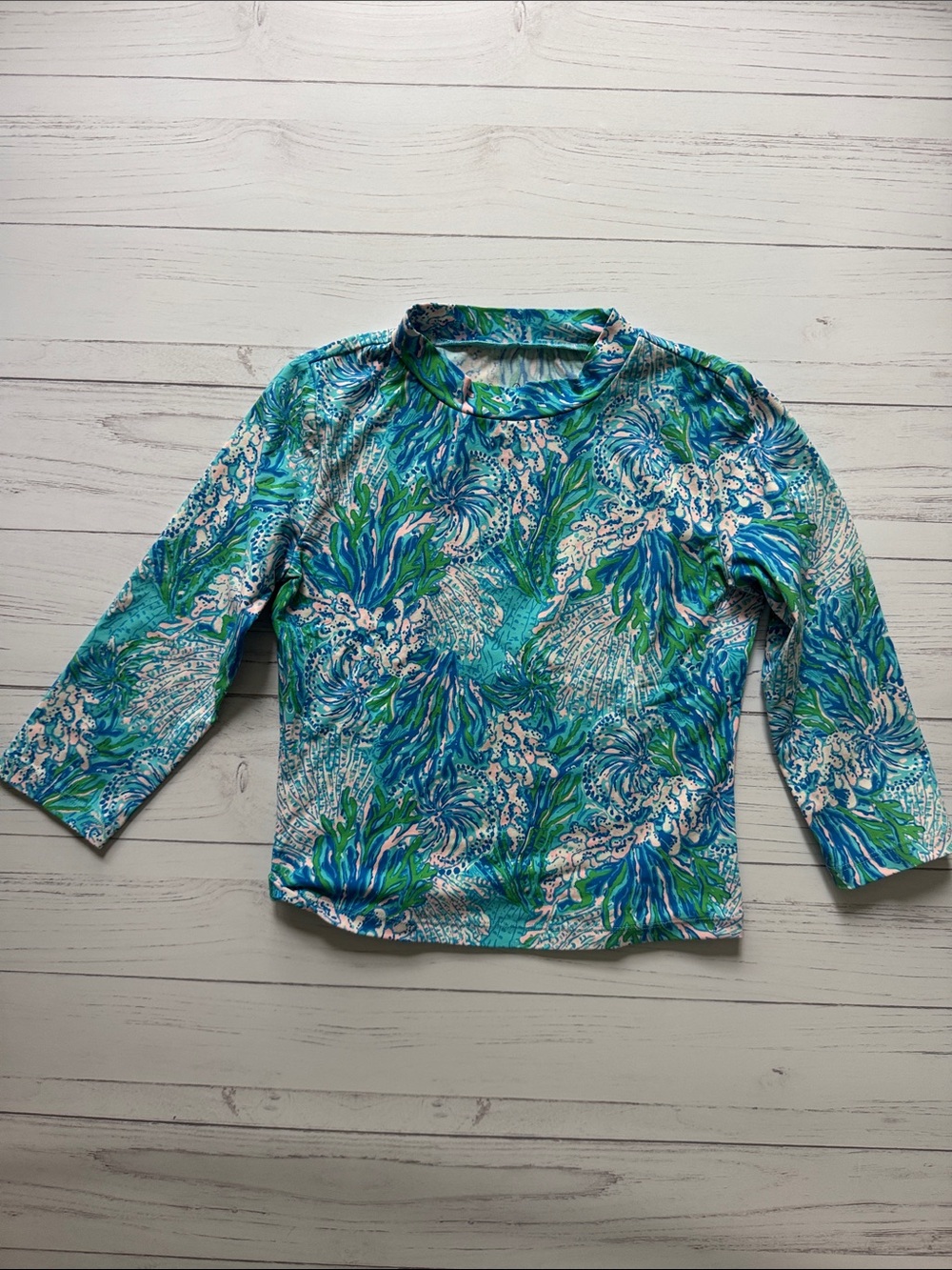 Lilly Pulitzer Kids Long Sleeve Rash Guard - Turquoise Blue Green Print